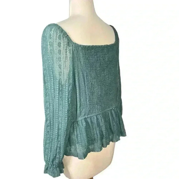 LC Lauren Conrad Puff Sleeve Lace Peplum Blouse NWOT Size XXL Huxley Blue - Picture 4 of 14